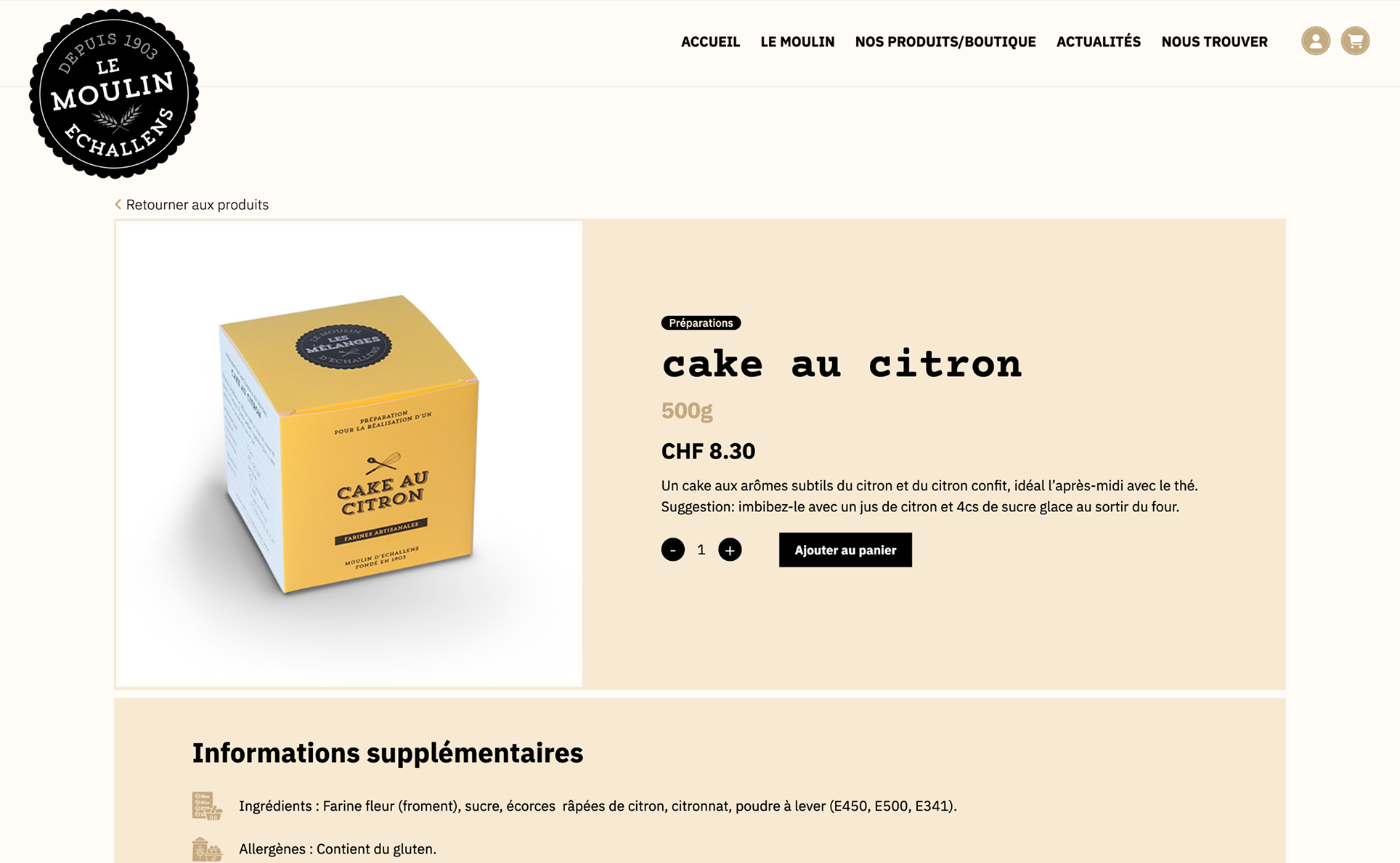 Préparation artisanale pour cake au citron du Moulin d’Échallens