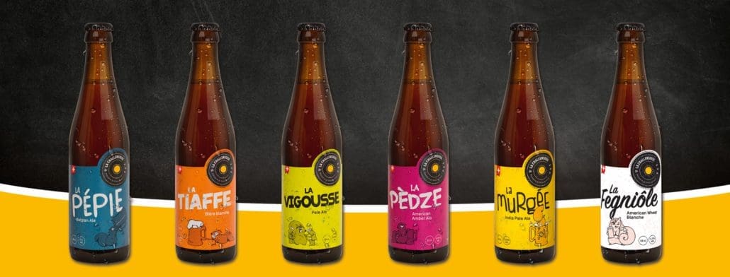 Les six bières de La Challensoise avec étiquettes designées par Swiss Creative